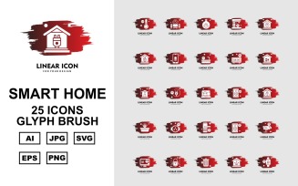 25 Premium Smart Home Glyph Brush Icon Set