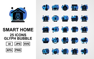 25 Premium Smart Home Glyph Bubble Icon Set