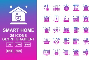 25 Premium Smart Home Glyph Gradient Icon Set