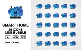 25 Premium Smart Home Line Bubble Icon Set