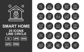 25 Premium Smart Home Line Circle Icon Set