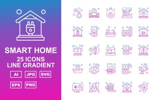 25 Premium Smart Home Line Gradient Icon Set