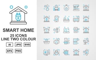 25 Premium Smart Home Line Two Color Icon Set