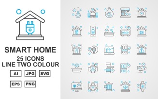 25 Premium Smart Home Line Two Color Icon Set