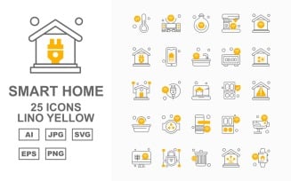 25 Premium Smart Home Lino Yellow Icon Set