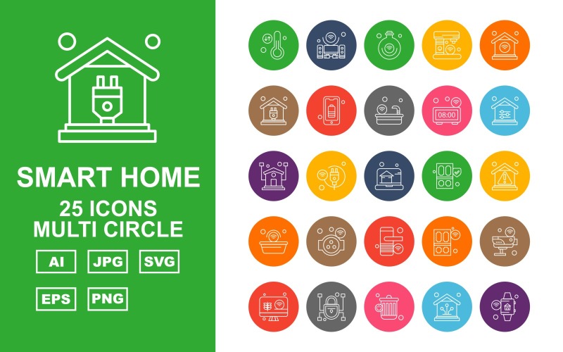 25 Premium Smart Home Multi Circle Icon Set