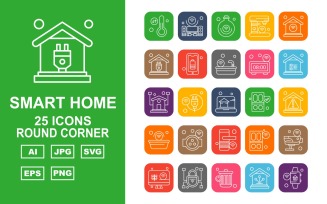 25 Premium Smart Home Round Corner Icon Set