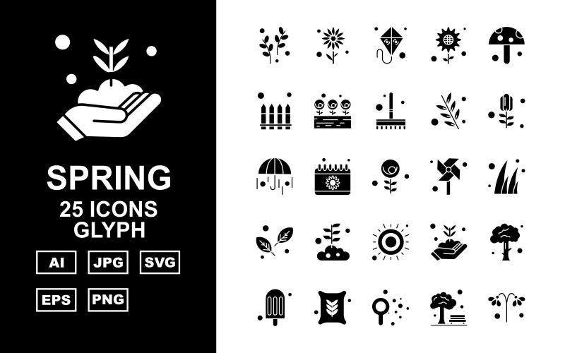 25 Premium Spring Glyph Icon Set