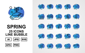 25 Premium Spring Line Bubble Icon Set