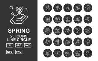 25 Premium Spring Line Circle Icon Set