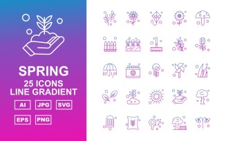 25 Premium Spring Line Gradient Icon Set