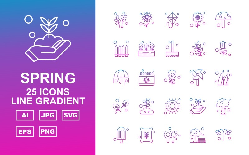 25 Premium Spring Line Gradient Icon Set