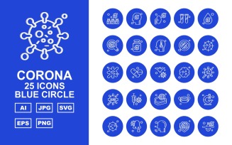 25 Premium Corona Virus Blue Circle Icon Set