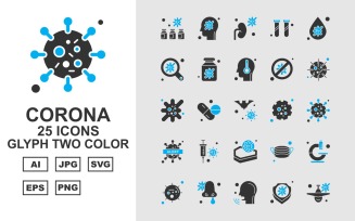 25 Premium Corona Virus Glyph Two Color Icon Set