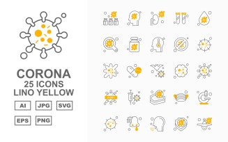 25 Premium Corona Virus Lino Yellow Icon Set