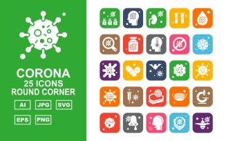 25 Premium Corona Virus Round Corner Icon Set