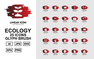25 Premium Ecology Glyph Brush Icon Set