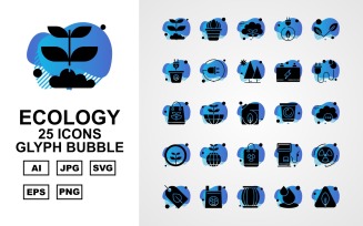 25 Premium Ecology Glyph Bubble Icon Set
