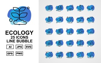 25 Premium Ecology Line Bubble Icon Set