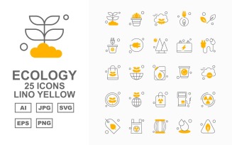 25 Premium Ecology Lino Yellow Icon Set