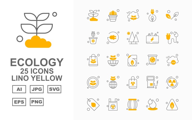 25 Premium Ecology Lino Yellow Icon Set