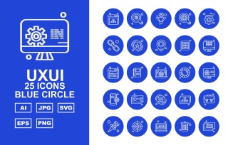 25 Premium UXUI II Blue Circle Icon Set