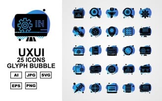 25 Premium UXUI II Glyph Bubble Icon Set