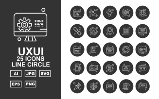 25 Premium UXUI II Line Circle Icon Set