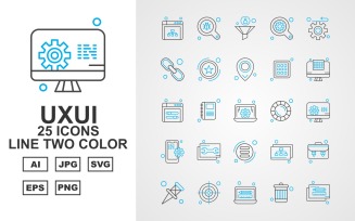 25 Premium UXUI II Line Two Color Icon Set