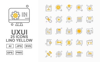 25 Premium UXUI II Lino Yellow Icon Set