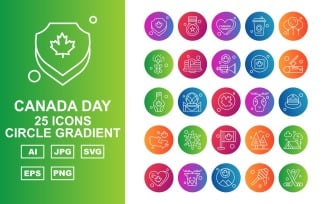 25 Premium Canada day Circle Gradient Icon Set