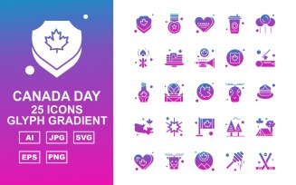 25 Premium Canada day Glyph Gradient Icon Set