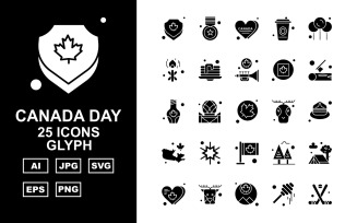 25 Premium Canada day Glyph Icon Set