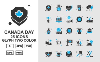 25 Premium Canada day Glyph Two Color Icon Set