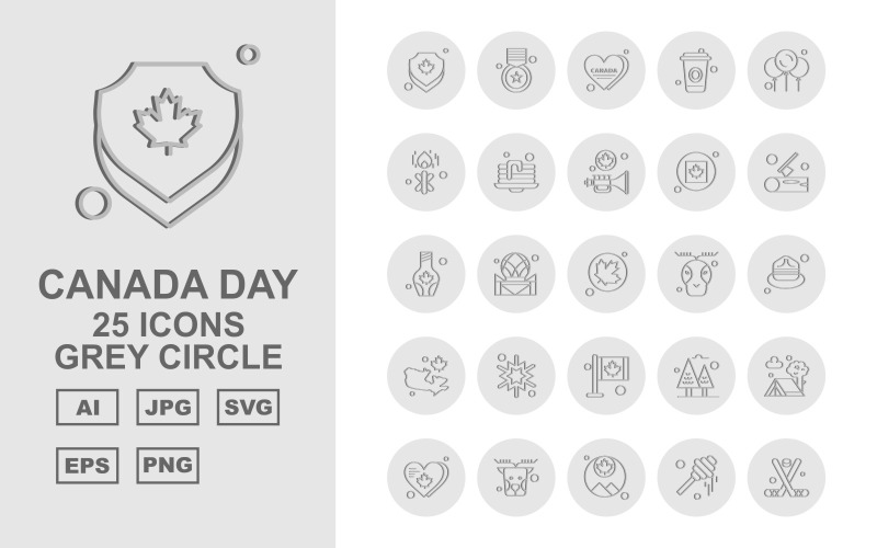 25 Premium Canada day Grey Circle Icon Set