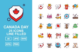 25 Premium Canada day Line Filled Icon Set