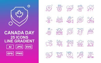 25 Premium Canada day Line Gradient Icon Set