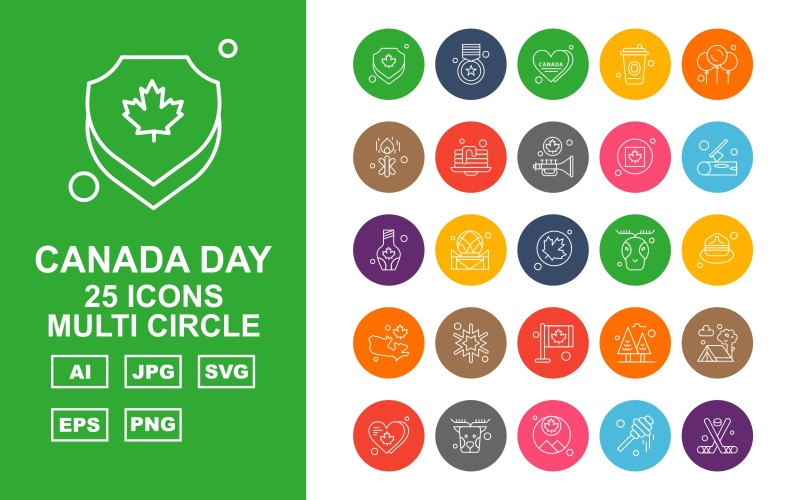25 Premium Canada day Multi Circle Icon Set