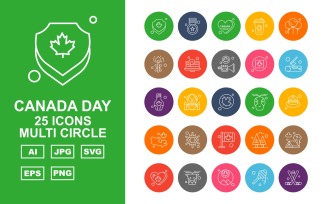 25 Premium Canada day Multi Circle Icon Set