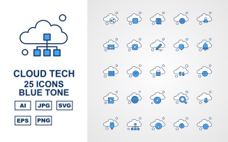 25 Premium Cloud Tech Blue Tone Icon Set