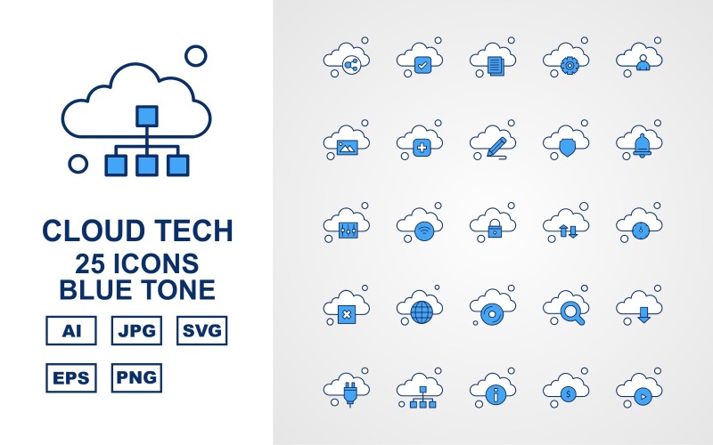 25 Premium Cloud Tech Blue Tone Icon Set