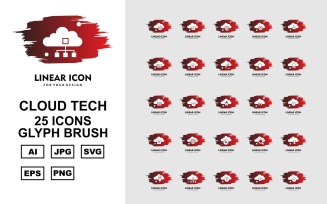 25 Premium Cloud Tech Glyph Brush Icon Set