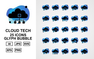25 Premium Cloud Tech Glyph Bubble Icon Set