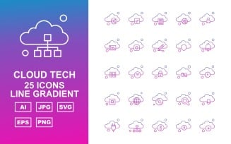 25 Premium Cloud Tech Line Gradient Icon Set