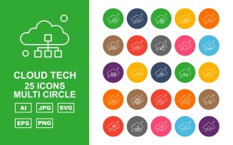 25 Premium Cloud Tech Multi Circle Icon Set