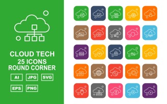 25 Premium Cloud Tech Round Corner Icon Set