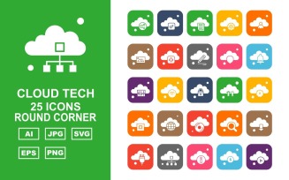 25 Premium Cloud Tech Round Corner Icon Set