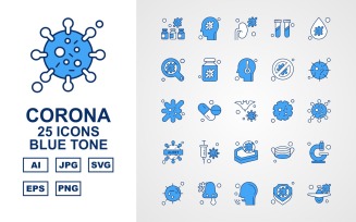 25 Premium Corona Virus Blue Tone Icon Set