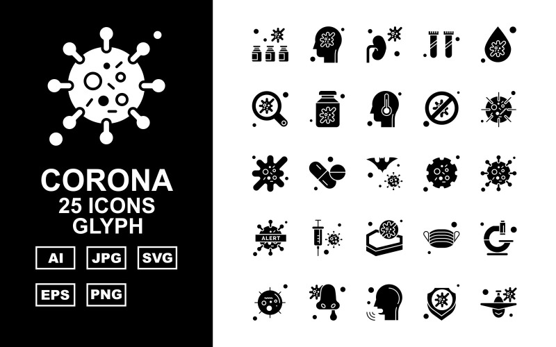 25 Premium Corona Virus Glyph Icon Set