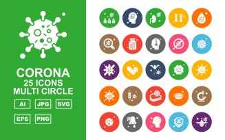 25 Premium Corona Virus Line Circle Icon Set